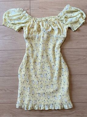 Yellow Floral Off-Shoulder Smocked Mini Dress
